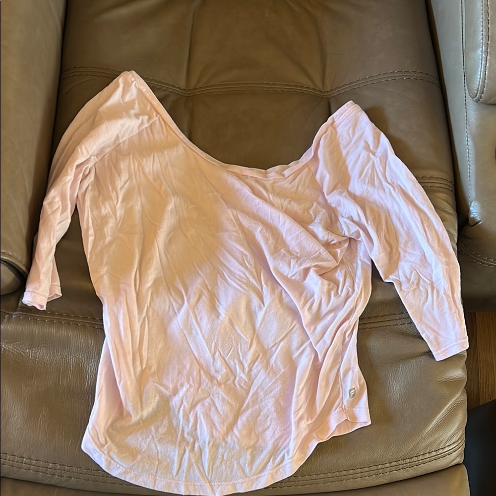 Fabletics Pink Wide Neck 3/4 Sleeve Top